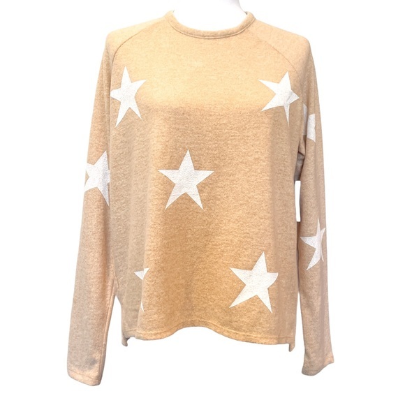 SWEET ROMEO Star Knit Slouch Dolman Sweater in Heather Oatmeal / White - Small - Picture 3 of 3